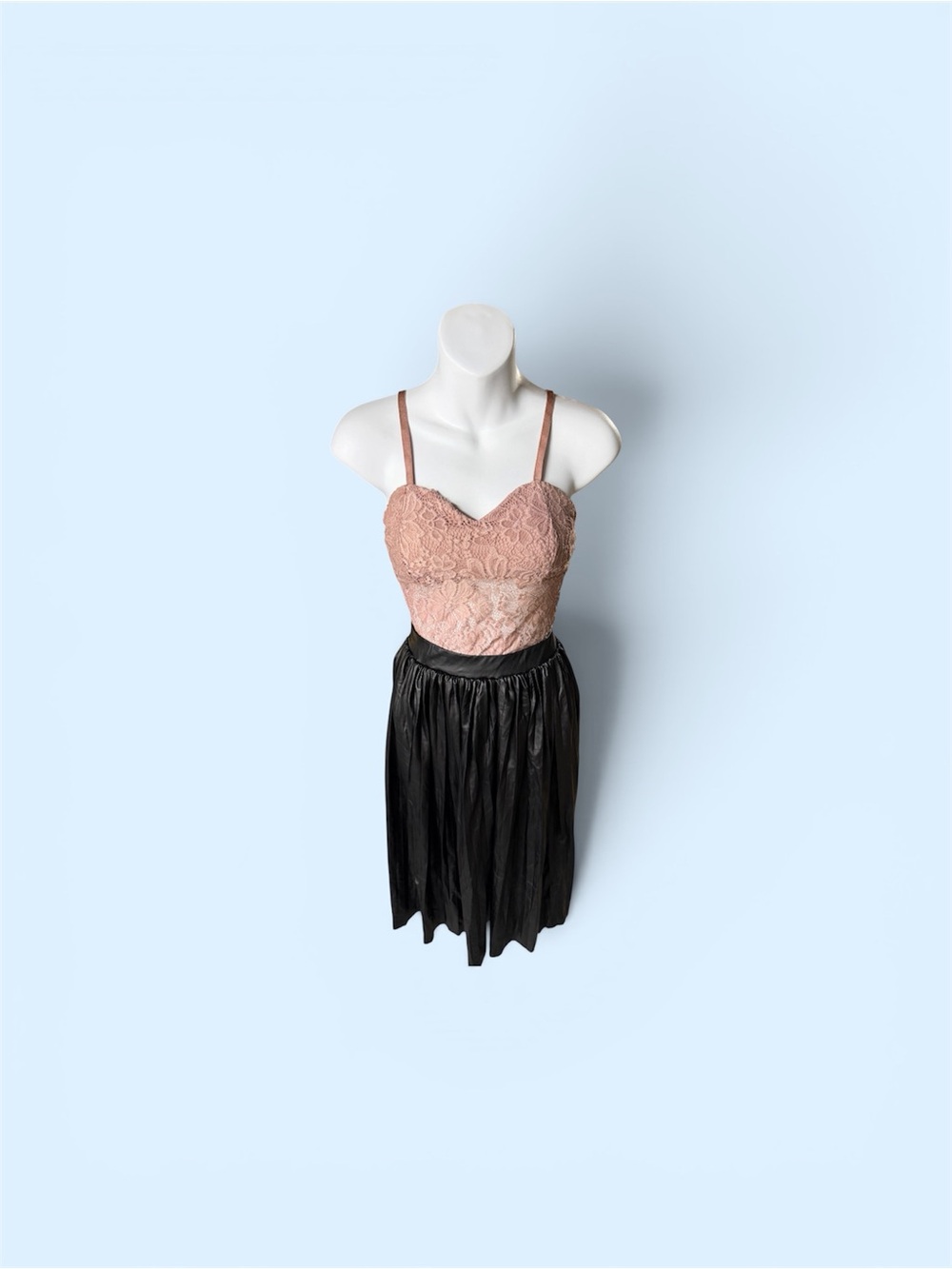 Blush Lace Cami with Black Pleated Skirt